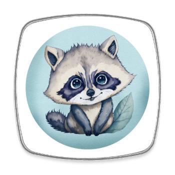 Watercolor Illustration Cute Baby Raccoon - Square fridge magnet - white - Front