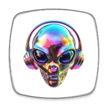 Chromatic Alien Head with Headphones - Square fridge magnet - white - Front
