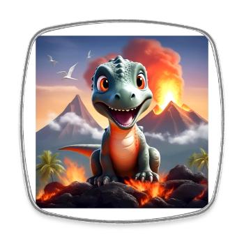 cute dinosaur with volcano and lava, T-Rex - Square fridge magnet - white - Front