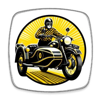 Conducteur de side-car au soleil - Magnet carré - blanc - Devant