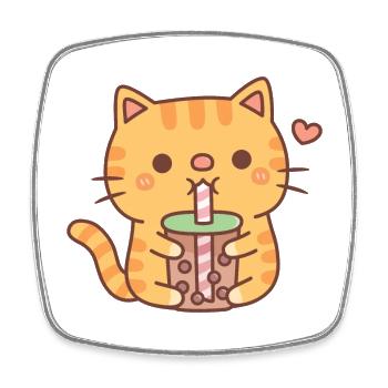 Niedliche orange getigerte Katze liebt es, Bubble Tea zu trinken - Viereckiger Kühlschrankmagnet - Weiß - Vorne