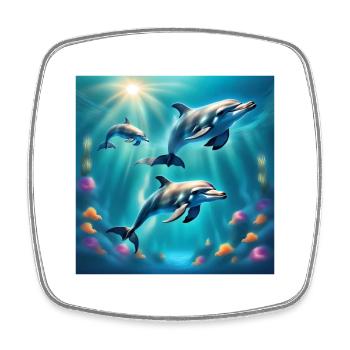 Dolphin poster, dolphins, seabed - Square fridge magnet - white - Front
