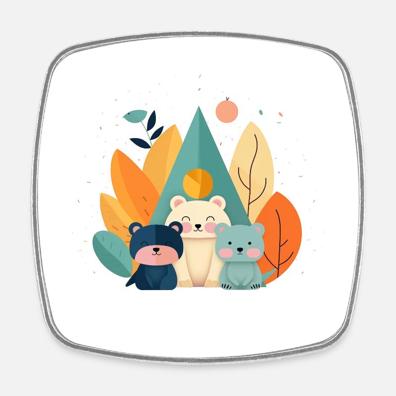 Cute bears with autumn motifs - Square fridge magnet - white