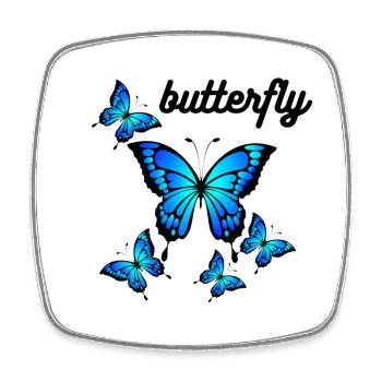Blue Butterflies on Midnight Black - Square fridge magnet - white - Front