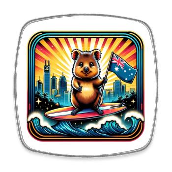Design de surf australien Quokka - Magnet carré - blanc - Devant