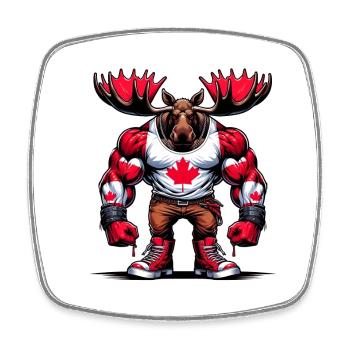 Canada elk with national flag - Square fridge magnet - white - Front