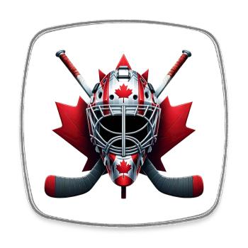 Dessin de hockey sur glace du Canada avec drapeau - Magnet carré - blanc - Devant