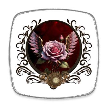Magnifique rose steampunk avec des ailes. - Magnet carré - blanc - Devant