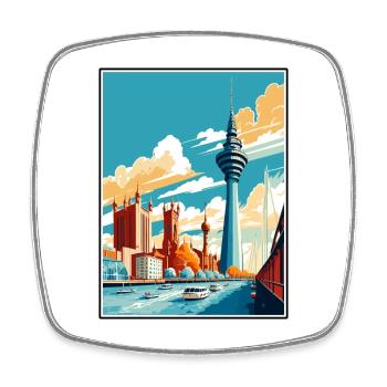 Dusseldorf Germany Vintage Travel Poster Souvenir - Square fridge magnet - white - Front