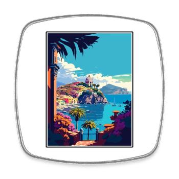 Ischia Italy Coastal Vintage Travel Poster WPA Art - Square fridge magnet - white - Front