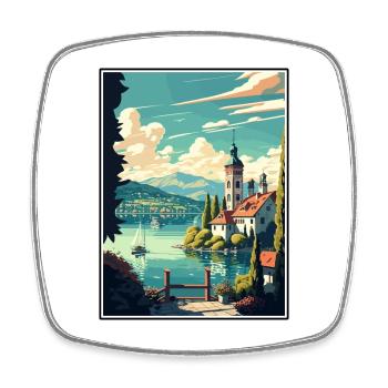 Wörthersee Österreich Vintage Reiseposter Souvenir - Viereckiger Kühlschrankmagnet - Weiß - Vorne