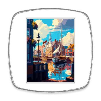 Dordrecht Netherlands Vintage Travel Poster WPA - Square fridge magnet - white - Front