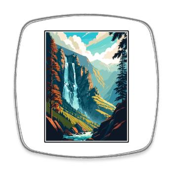 Reichenbach Falls Switzerland Travel Poster - Square fridge magnet - white - Front