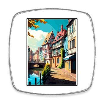 Colmar Frankreich Vintage Reiseposter WPA Souvenir - Viereckiger Kühlschrankmagnet - Weiß - Vorne
