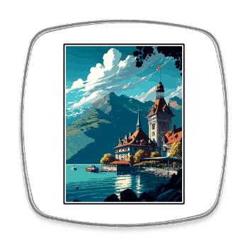 Montreux Schweiz Vintage Reiseposter WPA Kunst - Viereckiger Kühlschrankmagnet - Weiß - Vorne