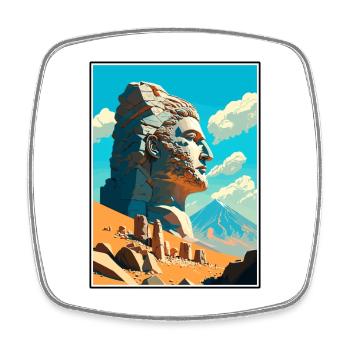Mount Nemrut Türkei Vintage Reiseposter Souvenir - Viereckiger Kühlschrankmagnet - Weiß - Vorne