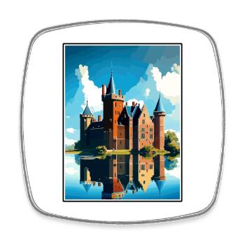 Muiderslot Castle Netherlands Travel Poster - Square fridge magnet - white - Front