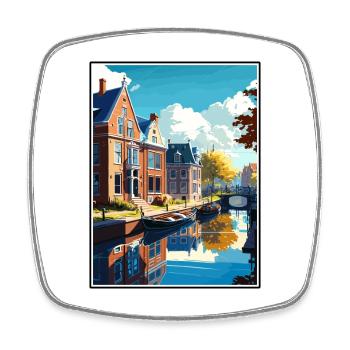 Uitgeest Netherlands Vintage Travel Poster WPA Art - Square fridge magnet - white - Front