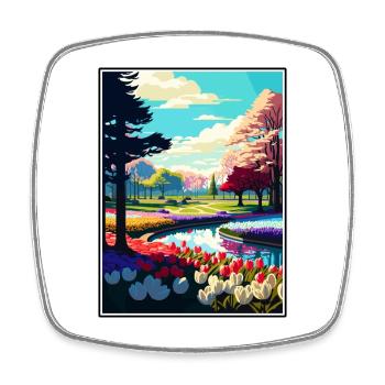 Keukenhof Gardens Netherlands Travel Poster - Square fridge magnet - white - Front