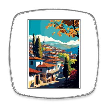 Safranbolu Turkey Vintage Travel Poster Souvenir - Square fridge magnet - white - Front