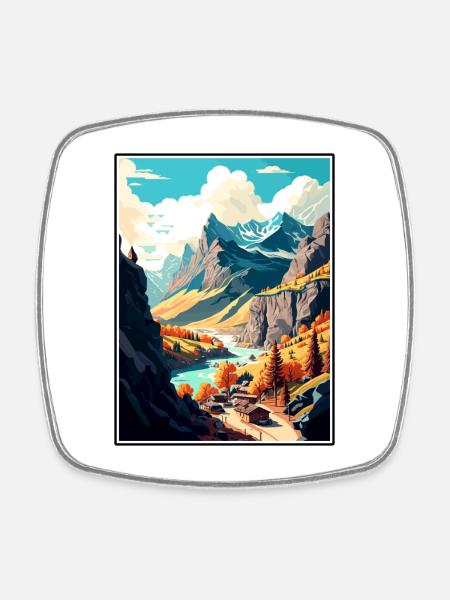 Vallée d’Aoste Italie Vintage voyage affiche Souvenir - Magnet carré - blanc