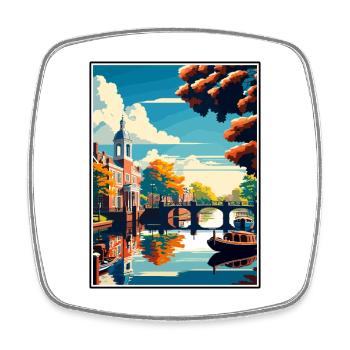 Amstelveen Netherlands Vintage Travel Poster WPA - Square fridge magnet - white - Front