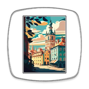 Poznan European Poland Vintage Travel Poster WPA - Square fridge magnet - white - Front