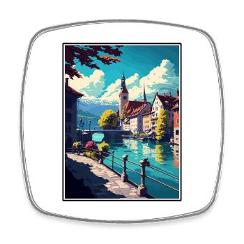 Thun Schweiz Vintage Reiseposter Souvenir - Viereckiger Kühlschrankmagnet - Weiß - Vorne
