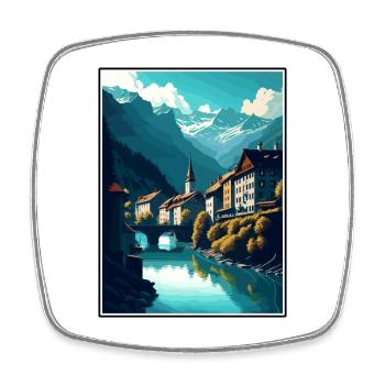 Chur Switzerland Vintage Travel Poster Souvenir - Square fridge magnet - white - Front