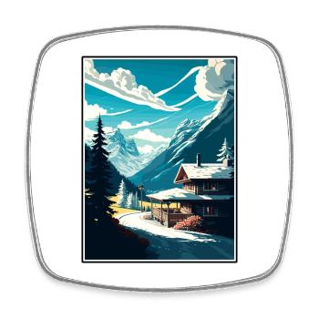 Klosters Serneus Switzerland Vintage Travel Poster - Square fridge magnet - white - Front
