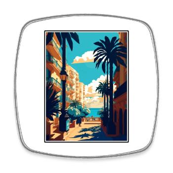 Malaga Espagne Vintage voyage affiche WPA Souvenir - Magnet carré - blanc - Devant