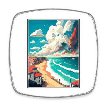 Nazaré Portugal Vintage voyage affiche WPA Souvenir - Magnet carré - blanc - Devant