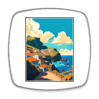 Madeira Portugal Vintage Reiseposter Souvenir - Viereckiger Kühlschrankmagnet - Weiß - Vorne