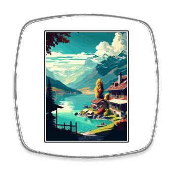 Brienz Switzerland Vintage Travel Poster Souvenir - Square fridge magnet - white - Front