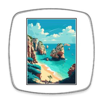 Algarve Portugal Vintage Travel Poster Souvenir - Square fridge magnet - white - Front