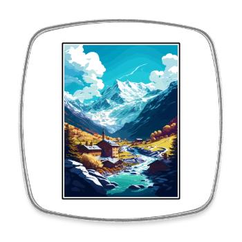 Saas Fee Suisse Vintage voyage affiche WPA Art - Magnet carré - blanc - Devant