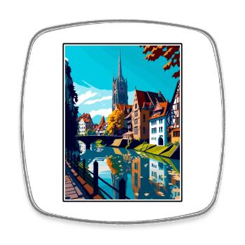 Ulm Germany Vintage Travel Poster WPA Souvenir - Square fridge magnet - white - Front