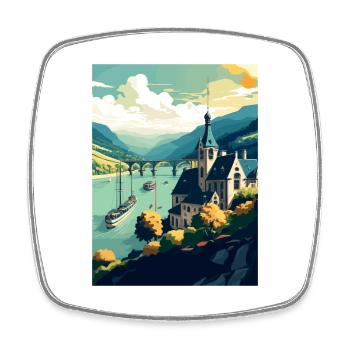 Rheintal Deutschland Vintage Reiseposter - Viereckiger Kühlschrankmagnet - Weiß - Vorne