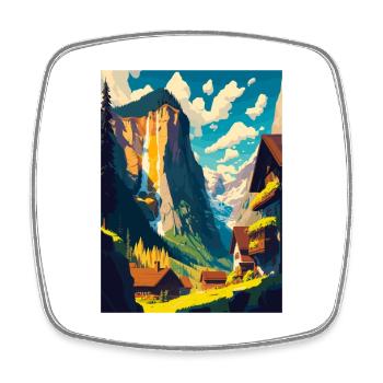 Lauterbrunnen Switzerland Vintage Travel Poster - Square fridge magnet - white - Front