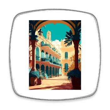 Seville Spain Deco Vintage Travel Poster Souvenir - Square fridge magnet - white - Front