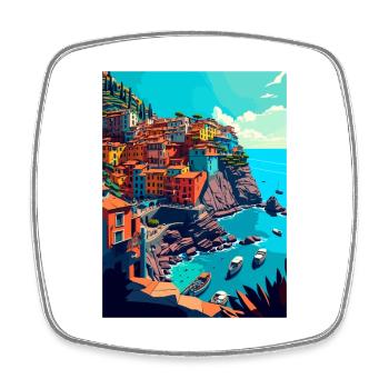 Cinque Terre Italy Decoration Patmos Travel Poster - Square fridge magnet - white - Front