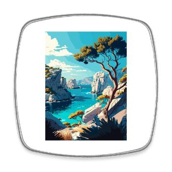 Calanques France Decoration Ar Travel Poster - Square fridge magnet - white - Front
