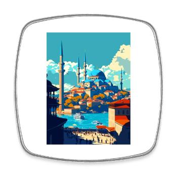 Istanbul Decoration Turkey Vintage Travel Poster - Square fridge magnet - white - Front