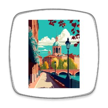 Toulouse Décoration France Vintage Affiche de Voyage - Magnet carré - blanc - Devant