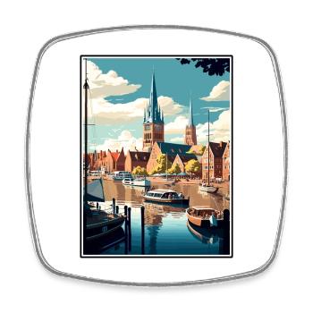 Flensburg Germany Vintage Travel Poster Souvenir - Square fridge magnet - white - Front