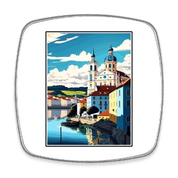 Passau Germany Vintage Travel Poster WPA Souvenir - Square fridge magnet - white - Front