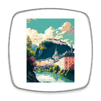 Salzburgscape Autriche Vintage voyage affiche WPA - Magnet carré - blanc - Devant