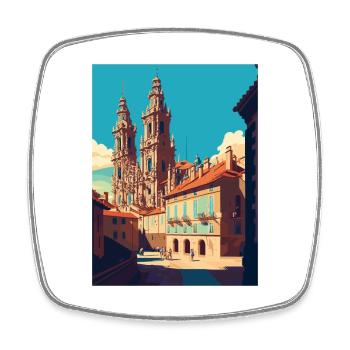 Saint-Jacques-de-Compostelle Espagne Affiche de voyage Vintage - Magnet carré - blanc - Devant