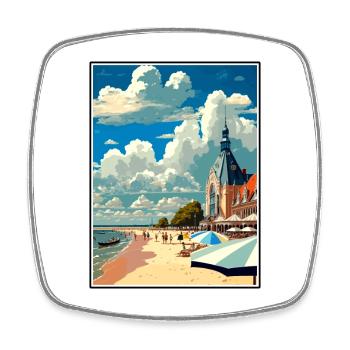 Rostock Allemagne Vintage voyage affiche WPA Souvenir - Magnet carré - blanc - Devant