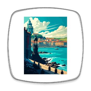 Coruna Spain Vintage Travel Poster WPA Souvenir - Square fridge magnet - white - Front